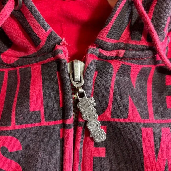 The Wild Ones Mens Red Black All Over Print Full Zip Hoodie Sweatshirt XL Y2K